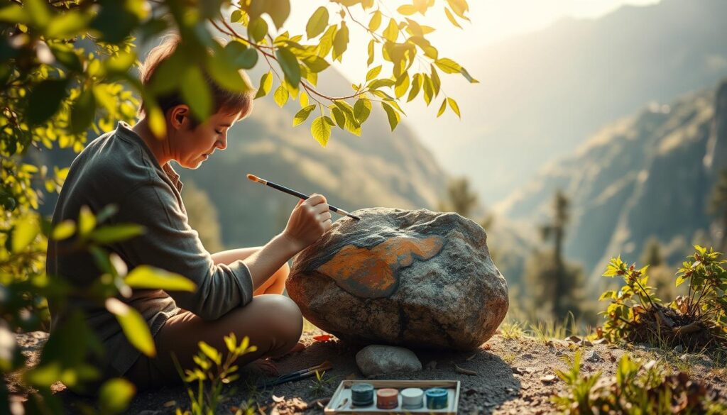 Felsen bemalen in der Naturlandschaft