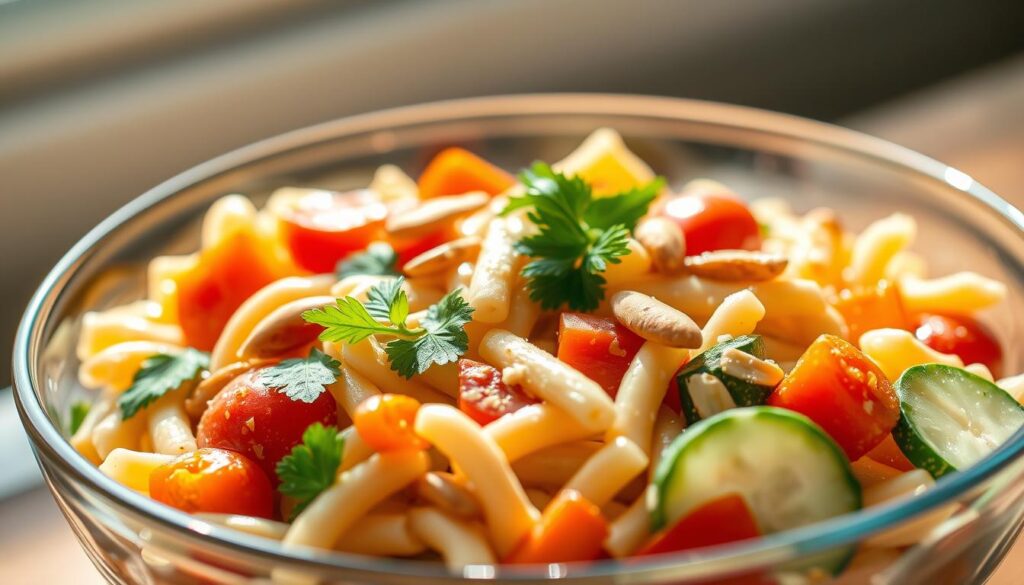 Cremiger veganer Nudelsalat mit Cashew-Dressing