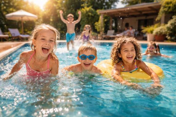 Kinderlachen mit einem Pool