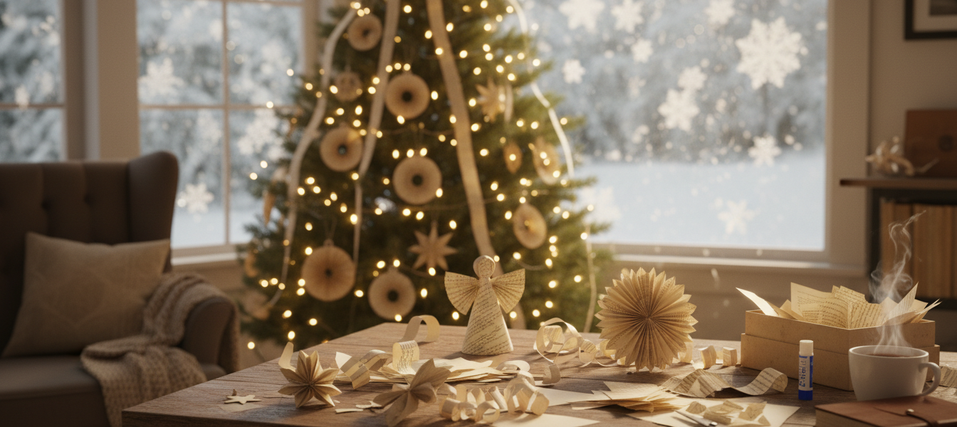 Basteln mit Buchseiten Weihnachten