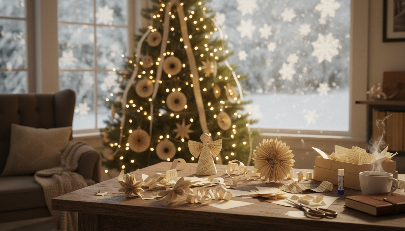Basteln mit Buchseiten Weihnachten