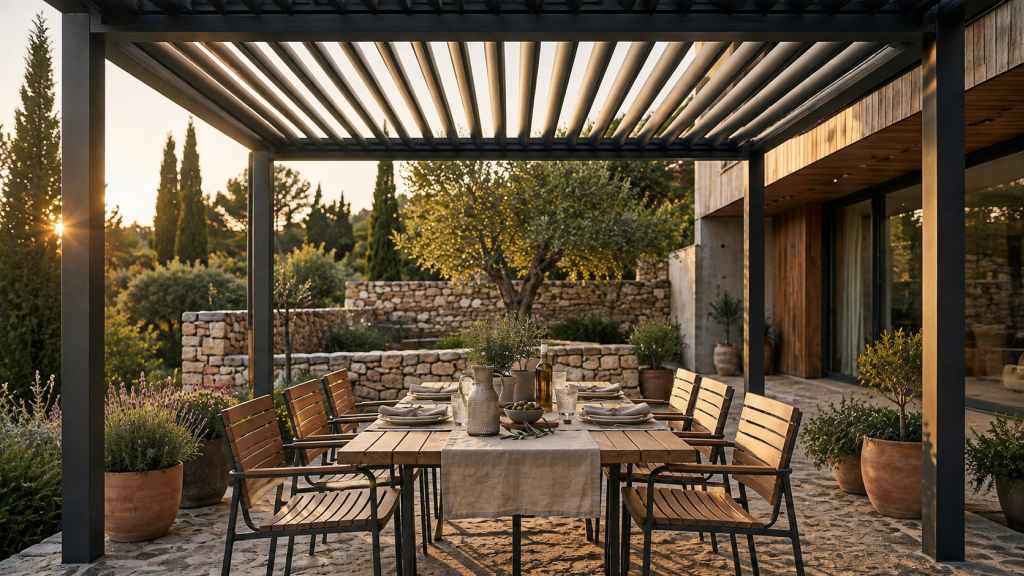 überdachte Terrasse mit Pergola
